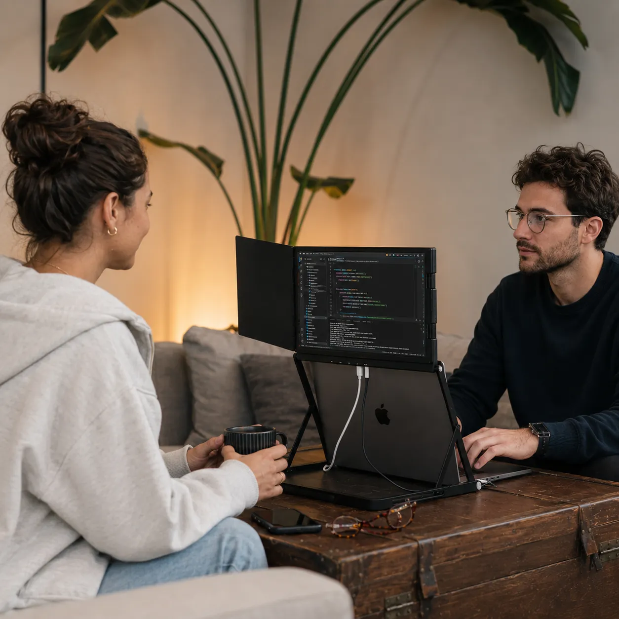Two people reviewing code on a ROVE Horizon 3
