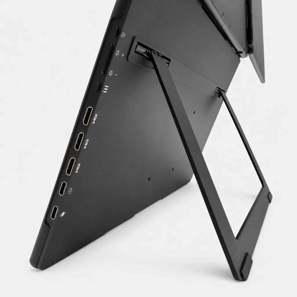 Close-up of the ROVE Apex 3 side ports: three HDMI, USB-C data, USB-C power