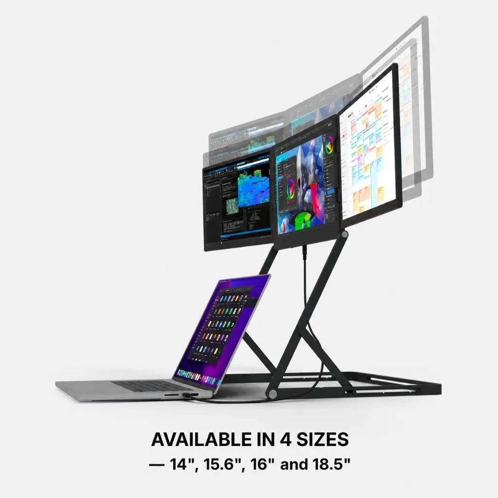 ROVE Horizon 3 with adjustable screens. Available in 14, 15.6, 16 and 18.5 inch.